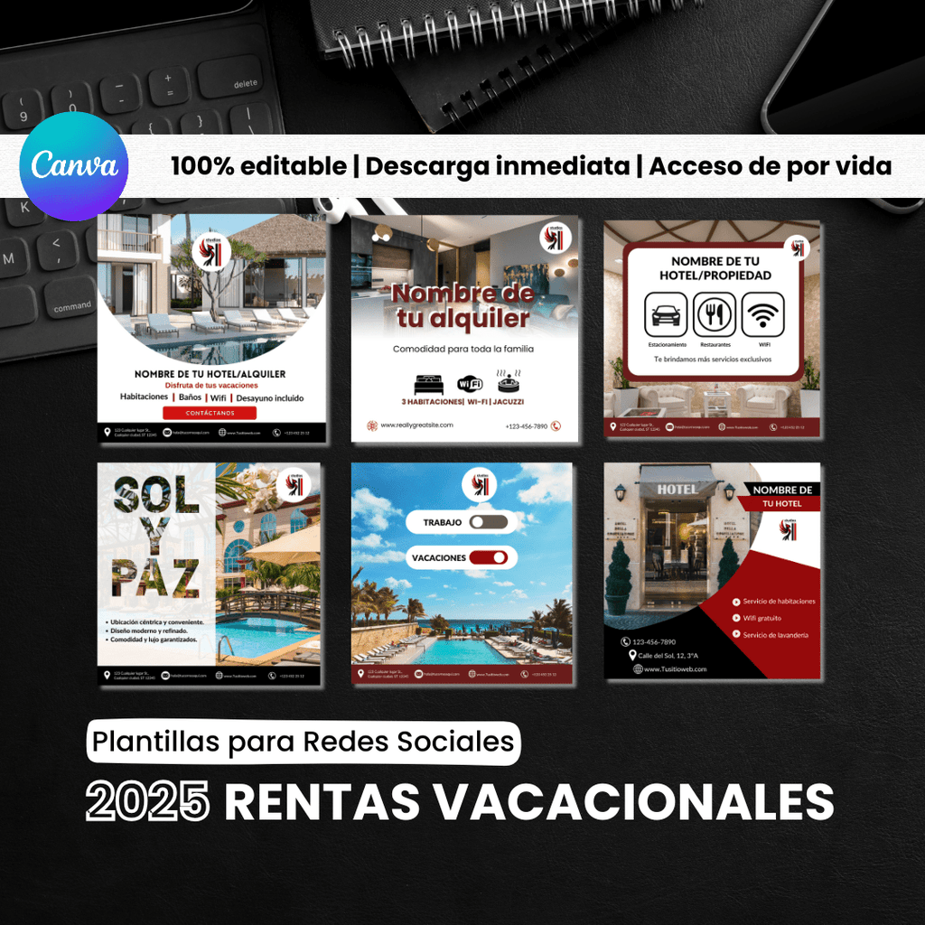 Rentas Vacacionales: 225 Plantillas PRO 100% Editables - Studios Revolution