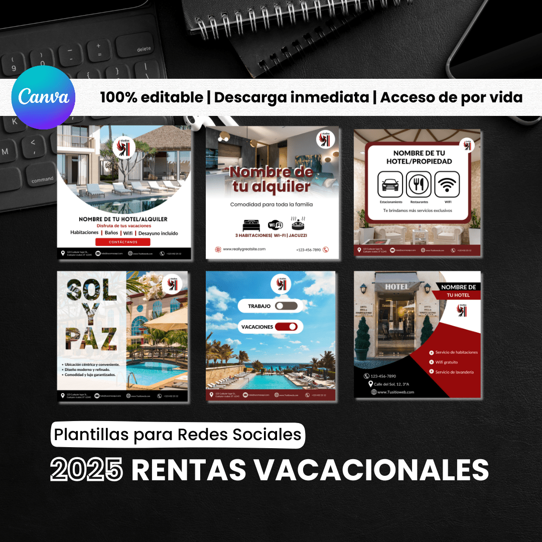 Rentas Vacacionales: 225 Plantillas PRO 100% Editables - Studios Revolution